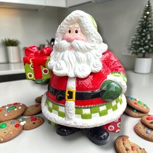 Fitz and Floyd Holiday Cheer Santa Cookie Jar Christmas Ceramic Canister 2008
